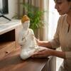 Devotional Divine Blessing Buddha Statue in 15 Inch in White and Gold Colour