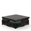 Palladio Sheesham Wood Coffee Table With 4 Stools Set In Mahogany Finish & Turquoise Sea Velvet Fabric Cushions