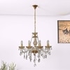 Vela 8 Arm Ceiling Chandelier In Brass  & Clear Finish With Glass Crystal Drops & Trim