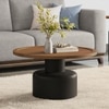 Toro Solid Wood Round Coffee Table In Dual Tone Amber Walnut And Black Finish