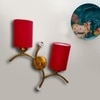 Devansh Metal Electric Wall Light in Gold Colour with Red Shade Count of 2 Lights