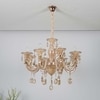 Raphael 8 Arm Ceiling Chandelier In Amber & Clear Finish With Clear Glass Crystal Drops & Trim