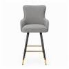 Doe Buck Nolen Upholstered Bar Stool in Grey Colour with Gold Tip Legs