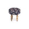 Roswell Sheesham Wood Parisian Round Set of 2 Stools in Blue Jacquard Work Fabric Upholstery