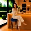 Doe Buck Tufted Counter Height Bar Stool in Blue Colour with Gold Footrest