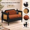 Rattan Solid wood two seater sofa in Black FinishCopper Orange Colour Fabric