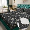 Charcoal Floral 180 TC Fitted 1 King  Bedsheet with 2 Pillow Covers