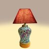 Devansh Conical  Maroon Jute Shade  Lamp With  Wood & Mosaic Glass Base For Decoration /Office/Home/Gifting/Study For Decoration /Office/Home/Gifting/Study -(10X10X14.5) Inches -