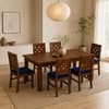 Globally Indian Arunika Solid Sheesham Wood 6 Seater Dining Table Set 6 Chairs Navy Blue