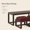 Avril Rectangular Solid Wood Coffee Table With Seats In Mango Walnut Finish and in Rococo Red Fabric