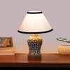 Devansh Conical White & Black  Cotton Shade Lamp With Wood & Mosaic Glass Base For Decoration/Office/Home/Gifting/Study For Decoration/Office/Home/Gifting/Study -(10X10X14.5) Inches -A