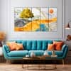 The Castle Decor Golden Deer Wall Painting Wooden Framed 27x48 Inch (Style 1)