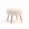 Doe Buck Luna Boucle Round Ottoman Stool in White Colour with Gold Metal Legs