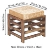 Houston Sheesham Wood Stool in Teak Finish with Velvet Cream Cushion