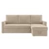 Kylo 3 Seater Velvet LHS Pull Out Sofa Cum Bed in Cream Color With Storage