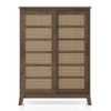 Fujiwara 24 Pair Solid Wood and Cane Shoe Cabinet In Danish Walnut Finish