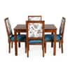 Globally Indian Sheesham Wood 4 Seater Dining Table Set With 4 Solid Wood Upholstered Chairs – In Blue Color