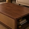 Liora Sheesham Wood and Cane Rectangular Coffee Table in Walnut Finish