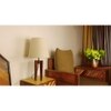 Jet Brown Wooden Table Lamp with White Fabric Lampshade