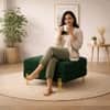 Doe Buck Luxe Boucle Square Ottoman in Green Colour with Gold Metal Legs