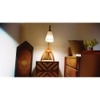 Species Brown Wooden Table Lamp with White Jute Lampshade