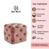 Doe Buck Colchester Velvet Tufted Ottoman Cube in Pink Colour with Wooden Base