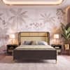 Fiji Wingback Cane and Solid Wood King Size Non-Storage Bed in Almond beige