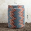 Crest Jacquard Wooden Storage Ottoman Upholstered in Blue Color Set of 2