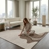 Handmade Wool Area Rug Modern Abstract Wave Brown Beige 8 x 10 Feet Carpet
