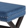 Rosslyn Sheesham Wood Accent Set of 2 Ottoman Pouffees in Navy Blue Velvet, Dark Mahogany Finish