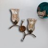Devansh Metal Electric Wall Light in Gold Colour with Lavender Shade Count of 2 Lights