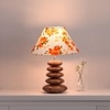 Devansh Printed Cotton Table Lamp With Wood  Pebble Lamp  (10X10X15) Inches