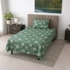 Sage Green Floral 290 TC Cotton Flat Single Size Bedsheet with 1 Pillow Cover – Threads