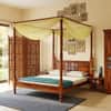 Rangrez Sheesham Wood King Size Non Storage Poster Bed in Honey Oak Finish