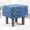 Verona Solid Wood Pouf Stool in Indigo Patch Kantha Fabric