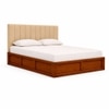 Zyra Solid Wood Queen  Size Upholstered Bed With Hydraulic Storage (Provincial Teak Finish, Beige Colour)