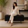 Doe Buck Luxury Boucle Storage Bench in Black Colour with Black Metal Legs