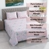 Maan Pink Floral 400 TC Cotton Flat Double Queen Size Bedsheet with 2 Pillow Covers – Threads