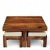 Blane Sheesham Wood Accent Coffee Table Set With 4 Stools In Natural Teak Finish
