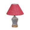 Devansh Conical Pink Jute Shade Lamp With Wood & Mosaic Glass Base For Decoration/Office/Home/Gifting/Study For Decoration/Office/Home/Gifting/Study -(10X10X14.5) Inches -A