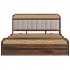 Floral Solid Wood Queen Size Hydrulic Storage Bed In Provincial Teak Finish Beige 60x78 inch