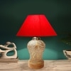 Devansh Conical  Red Cotton Shade  Lamp With  Wood & Mosaicglass Base For Decoration /Office/Home/Gifting/Study For Decoration /Office/Home/Gifting/Study -(10X10X14.5) Inches -