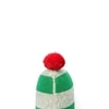 Streaky Knitted Oblong Pillow Cover With Red Pom Poms  Green Natural 35X7 Inches