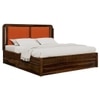 Lotus Solid Wood King  Size Upholstered Bed With Drawer Storage (Provincial Teak Finish)