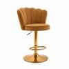 Doe Buck Luxury Brown Velvet Adjustable Bar Stool Chair with Gold Hydraulic Base