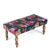 Bestone Sheesham Wood Mid Century Dining Bench (Fruit Print Blue Kantha Teak Finish)