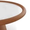 Lazo Solid Wood And Banswara Marble Circular Coffee Table In Amber Walnut Finish