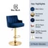 Doe Buck Oliver Adjustable Velvet Bar Stool in Blue Colour with Gold Base