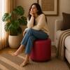 Doe Buck Mary Leather Round Ottoman Stool in Pink Colour