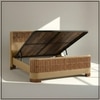 Heritage Cane Upholstered King Size Bed in Linen With Oak wood Frame